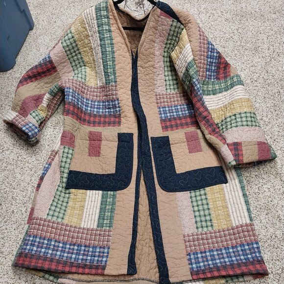 Handmade Jackets & Blazers - 3751 Size XL / 1X Long Quilted Bog Coat In Red and Blue,Green, Brown.